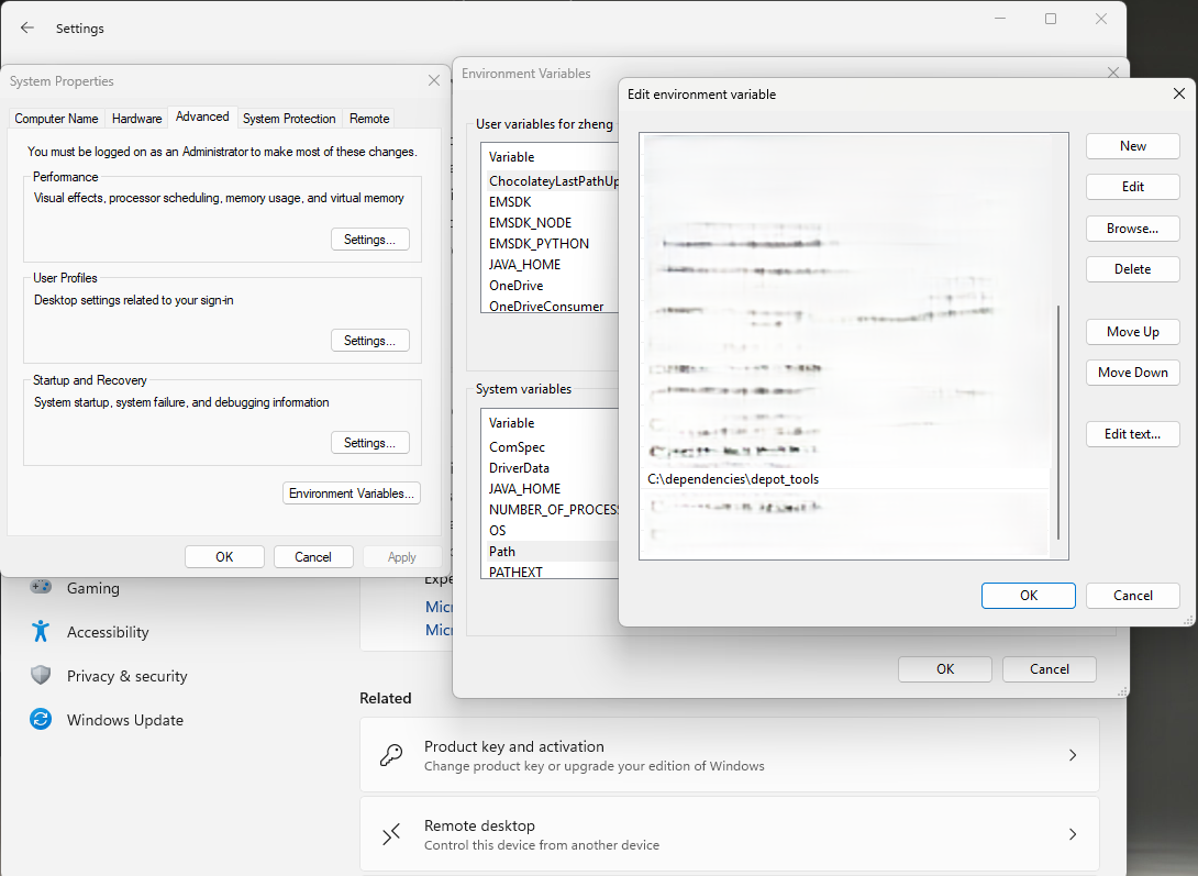 Setting up enviroment variable path for depot tools